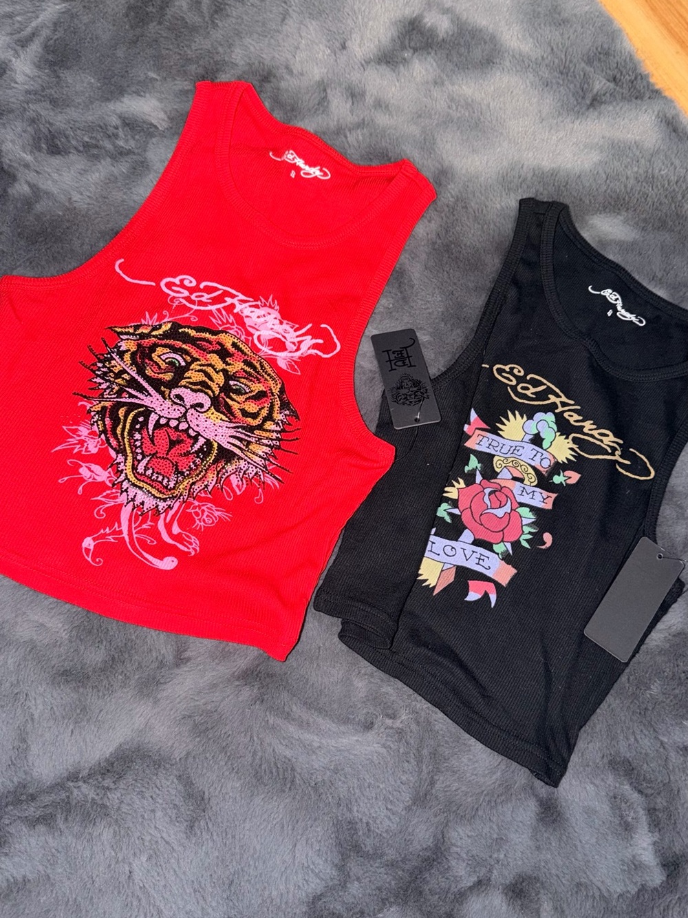 Ed Hardy Kids Red Tiger & Black Rose Graphic Tank Tops